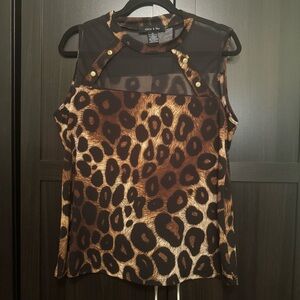 Animal Print Sleeveless Blouse with Sheer Yoke​